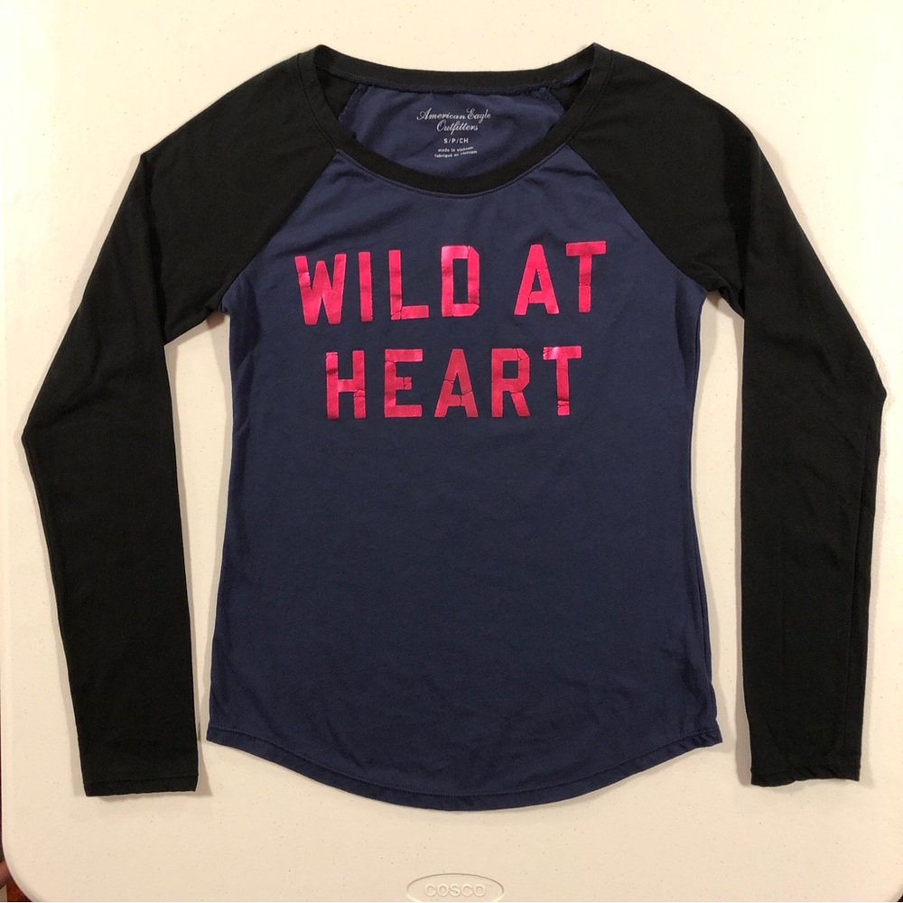 American Eagle Women’s Long Sleeve Stretch Pullover Black & Dark Blue Top size S